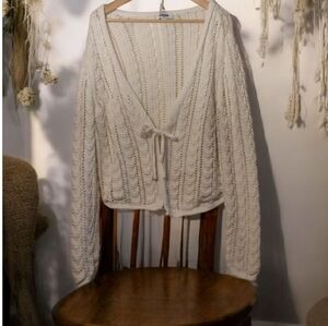 RSQ Crochet Crop Sweater Draw String Front Closure